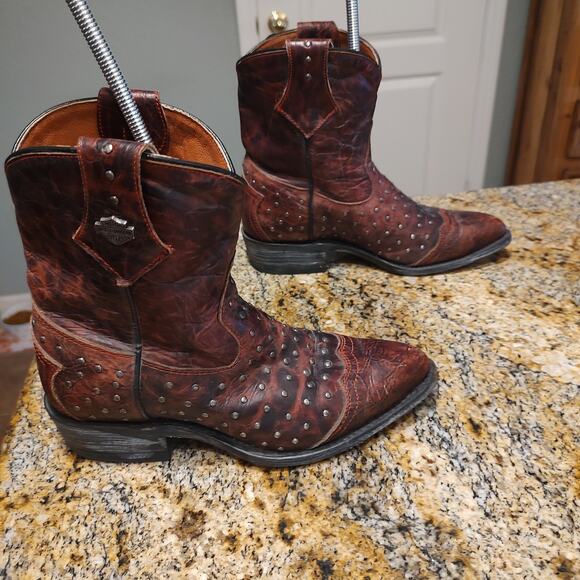 Harley Davidson Brown Studded Leather Biker Boots Size 7M ID D83754 - Picture 5 of 12